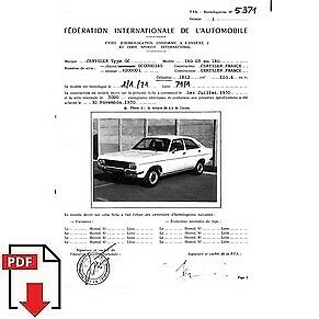 1971 Chrysler 160 GT ou 180 FIA homologation form PDF download